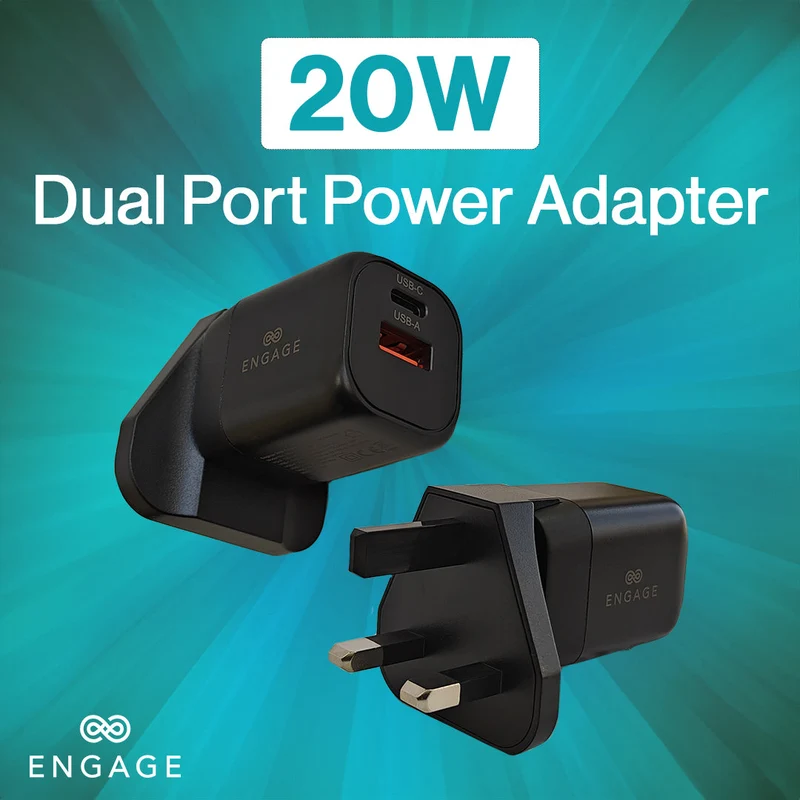 Engage Dual Port C+A 20W Power Adptr W/Interchangeable Eu/Uk Plug(8954526522358)