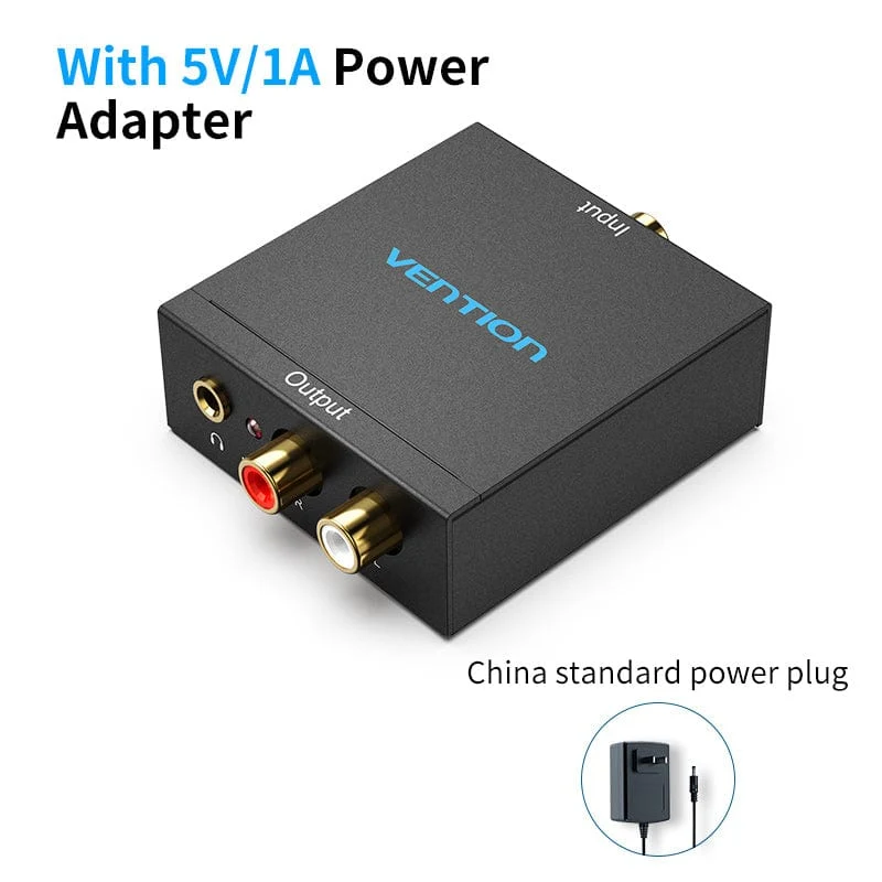 محول صوت رقمي من الألياف البصرية/المحوري إلى TRS 3.5 مم/2RCA من فينشن – سبائك ألومنيوم / معيار EU – أسود
