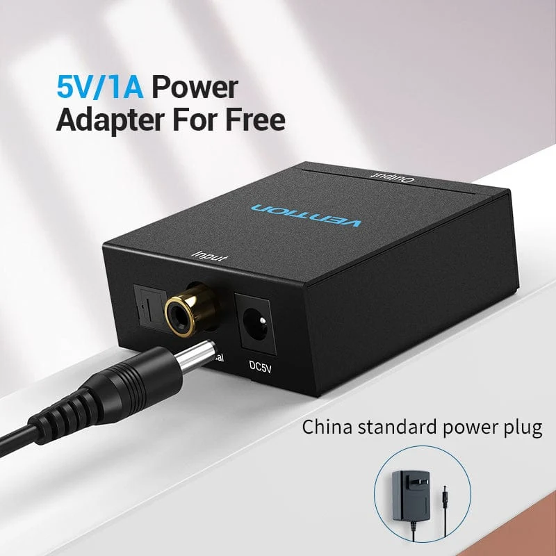 محول صوت رقمي من الألياف البصرية/المحوري إلى TRS 3.5 مم/2RCA من فينشن – سبائك ألومنيوم / معيار EU – أسود