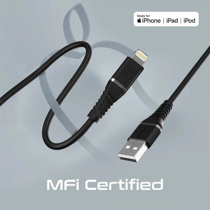 PROMATE PowerLine-Ai120 Data Sync Charge Cable - 1.2 Meter / 480Mbps / USB-A / Lightning / Black