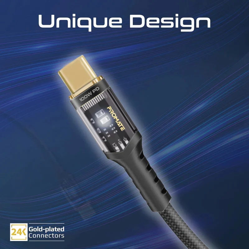 PROMATE LucidLine-CC200 High Tensile Power Delivery Charge Cable - 2 Meter / 480Mbps / USB-C / Black