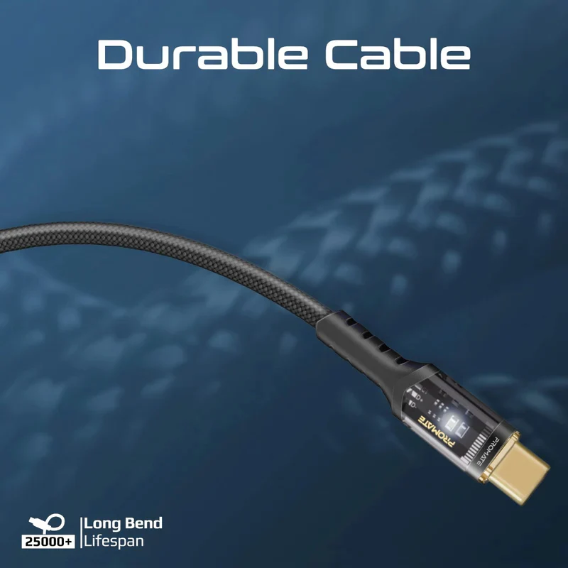 PROMATE LucidLine-CC200 High Tensile Power Delivery Charge Cable - 2 Meter / 480Mbps / USB-C / Black