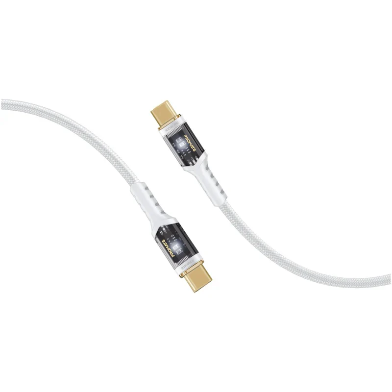 PROMATE LucidLine-CC200 High Tensile Power Delivery Charge Cable - 2 Meter / 480Mbps / USB-C / White