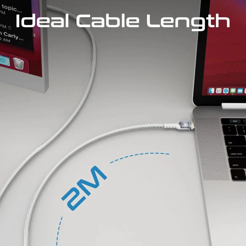 PROMATE LucidLine-CC200 High Tensile Power Delivery Charge Cable - 2 Meter / 480Mbps / USB-C / White