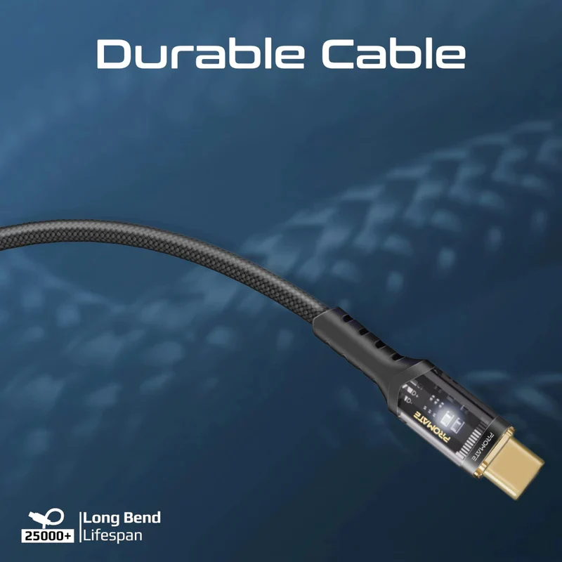 PROMATE LucidLine-CC120 High Tensile Power Delivery Charge Cable - 1.2 Meter / 480Mbps / USB-C / Black