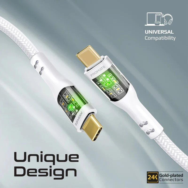 PROMATE TransLine-CC200 Power Delivery Ultra-Fast Charge Cable - 2 Meter / 480Mbps / USB-C / White