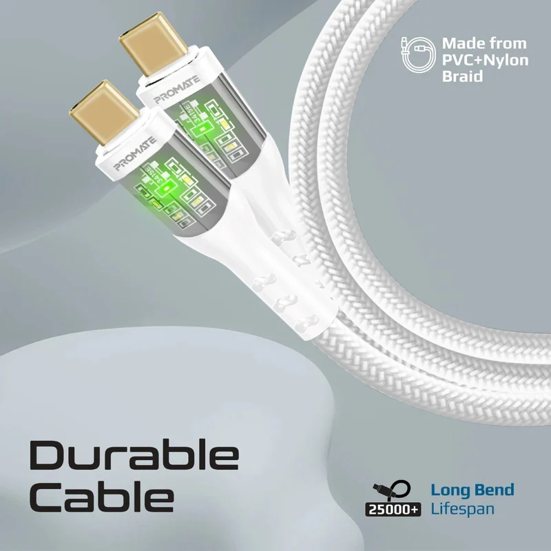 PROMATE TransLine-CC200 Power Delivery Ultra-Fast Charge Cable - 2 Meter / 480Mbps / USB-C / White