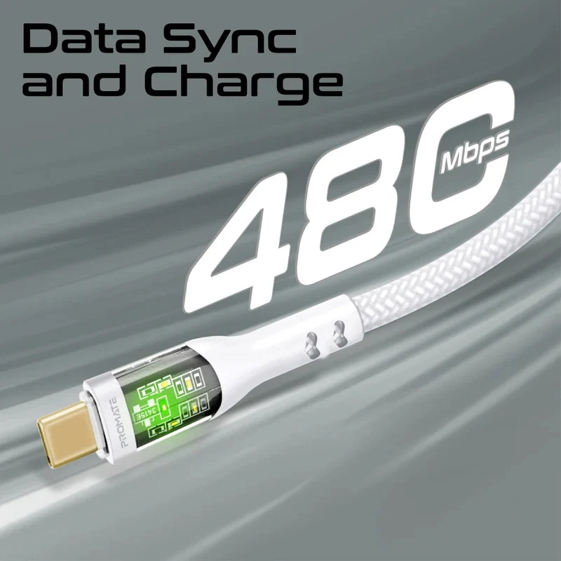 PROMATE TransLine-CC200 Power Delivery Ultra-Fast Charge Cable - 2 Meter / 480Mbps / USB-C / White