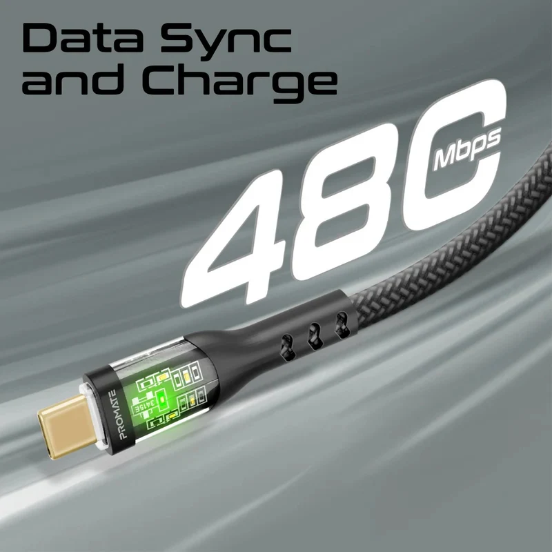 PROMATE TransLine-CC200 Power Delivery Ultra-Fast Charge Cable - 2 Meter / 480Mbps / USB-C / Black