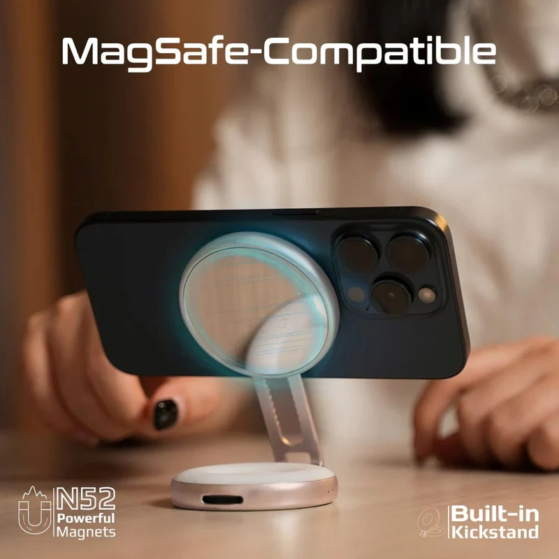 إضاءة حلقية إل إي دي قابلة لإعادة الشحن من بروميت، فائقة النحافة وقابلة للدوران 360°، متوافقة مع ماج سيف، باللون الذهبي الوردي