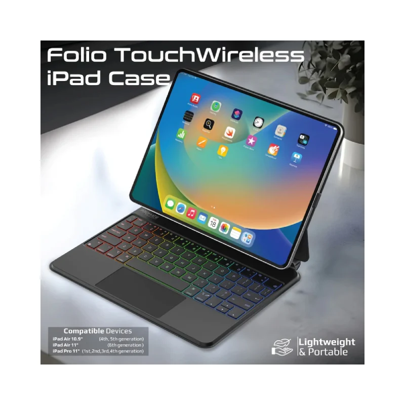 PROMATE Folio Touch Wireless iPad Keyboard Case with Backlight and Smart Connector