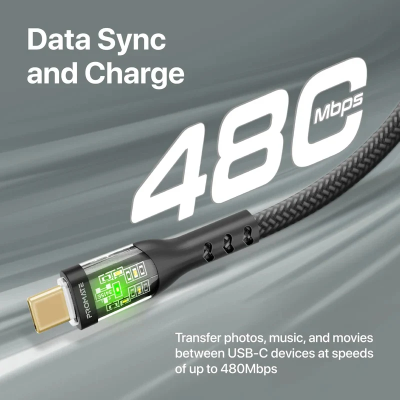 PROMATE TransLine-CC Power Delivery Ultra-Fast Charge Cable - 1.2 Meter / 480Mbps / USB-C / Black