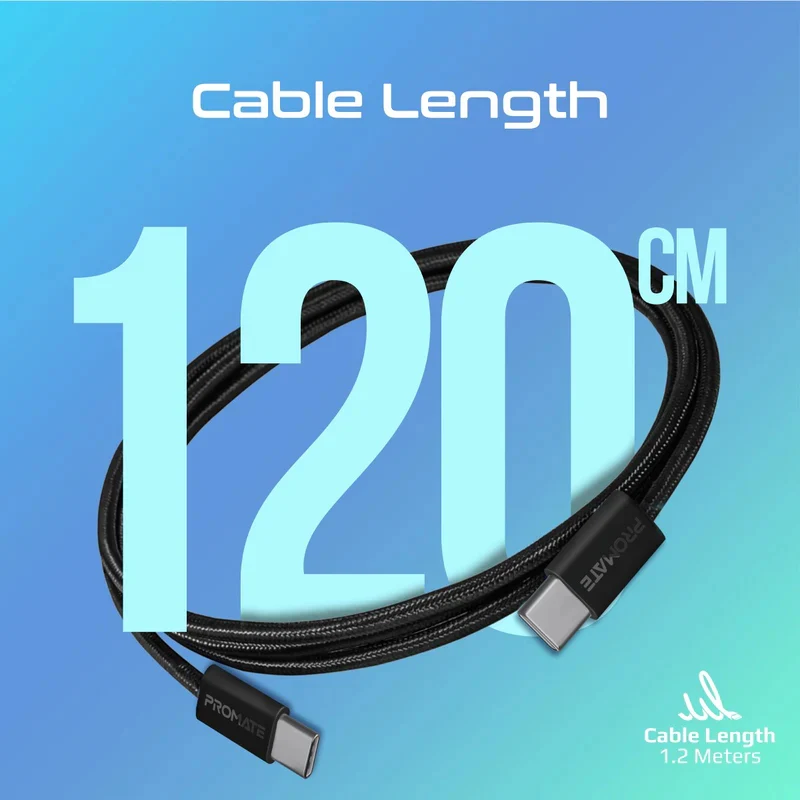 كابل بروميت إيكولاين-CC120 للشحن الفائق السرعة، بطول 1.2 متر / بسرعة 480 ميجابت في الثانية / يو إس بي-C / باللون الأسود