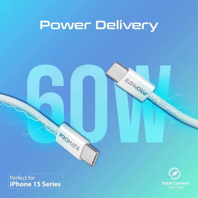 كابل شحن فائق السرعة بروميت إيكو لاين-CC120 - 1.2 متر / 480 ميجابت/ثانية / USB-C / أبيض