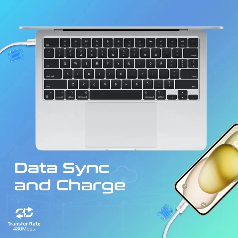 كابل شحن فائق السرعة بروميت إيكو لاين-CC120 - 1.2 متر / 480 ميجابت/ثانية / USB-C / أبيض