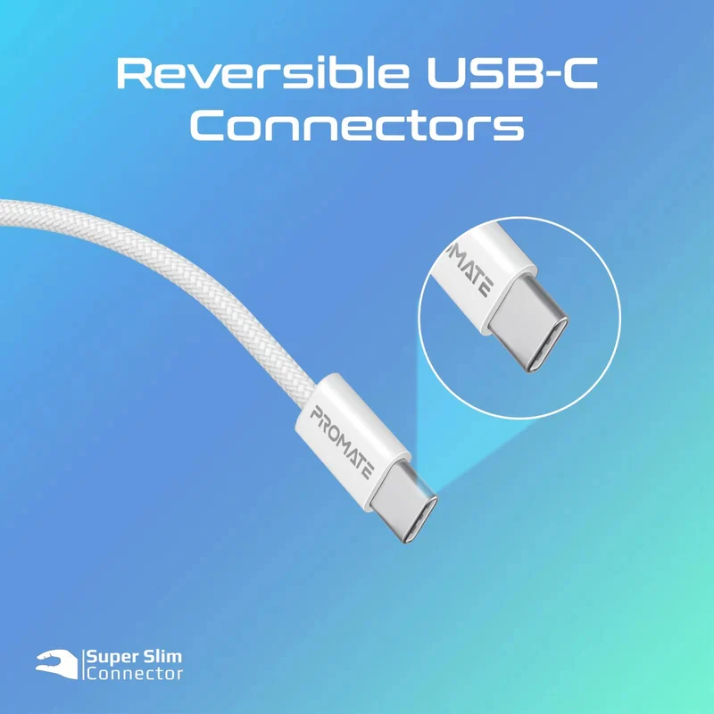 كابل شحن فائق السرعة بروميت إيكو لاين-CC120 - 1.2 متر / 480 ميجابت/ثانية / USB-C / أبيض