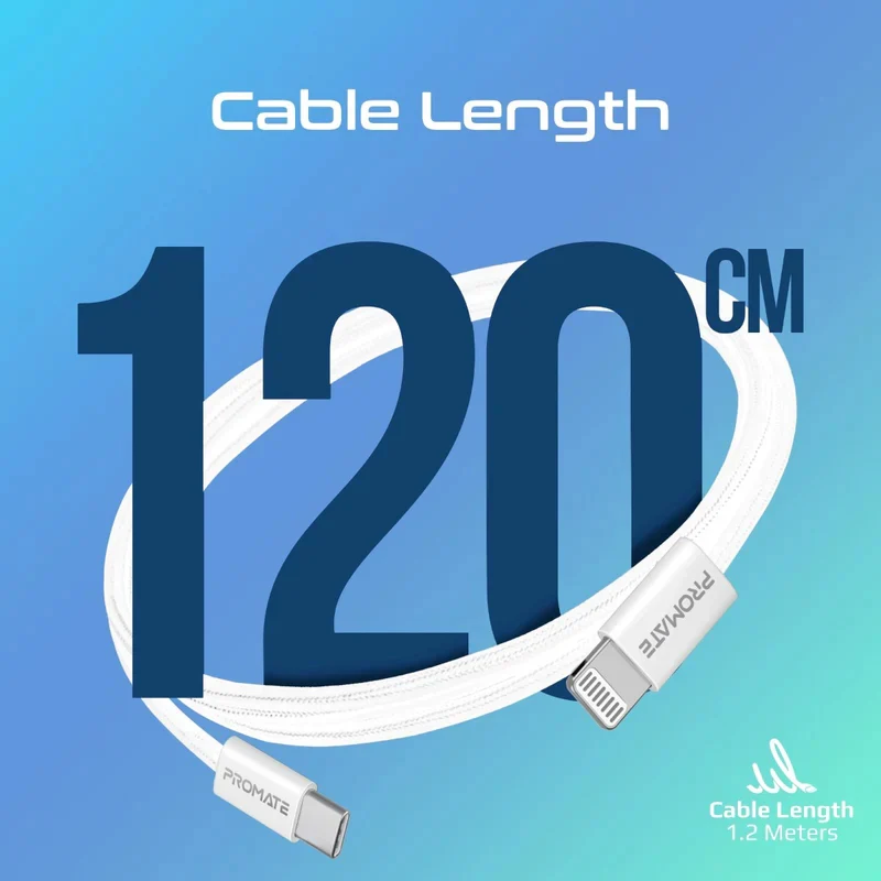 كابل بروميت إيكو لاين-Ci120 للشحن فائق السرعة، بطول 1.2 متر، بسرعة 480 ميجابت في الثانية، لايتنينج، يو إس بي-C، باللون الأبيض