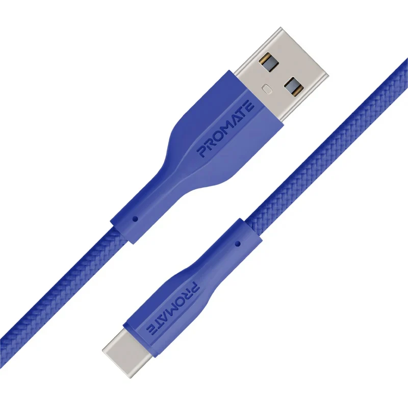 كابل بيانات وشحن بروميت XCord-AC فائق المرونة، يو إس بي-A/يو إس بي-C، بطول 1 متر، بسرعة 480 ميجابت في الثانية، باللون الأزرق الكحلي