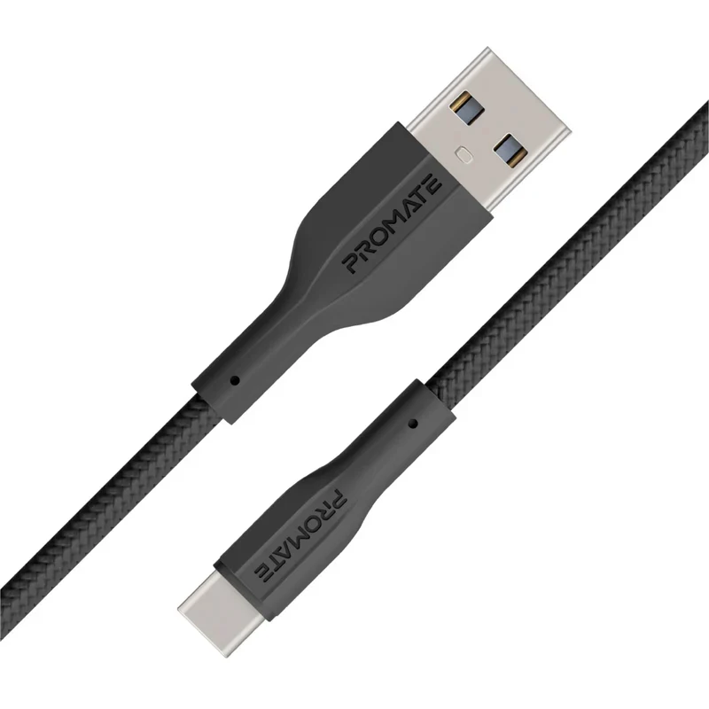 كابل بيانات وشحن بروميت XCord-AC فائق المرونة، يو إس بي-A/يو إس بي-C، بطول 1 متر، بسرعة 480 ميجابت في الثانية، باللون الأسود