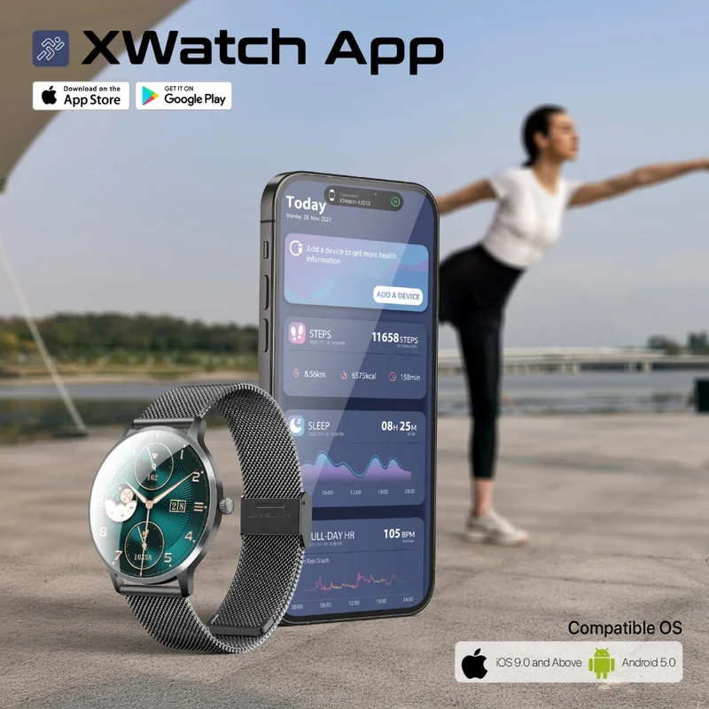 ساعة بروميت إكس واتش-US13 الذكية، مقاس 1.32 بوصة، أموليد، بلوتوث، أسود
