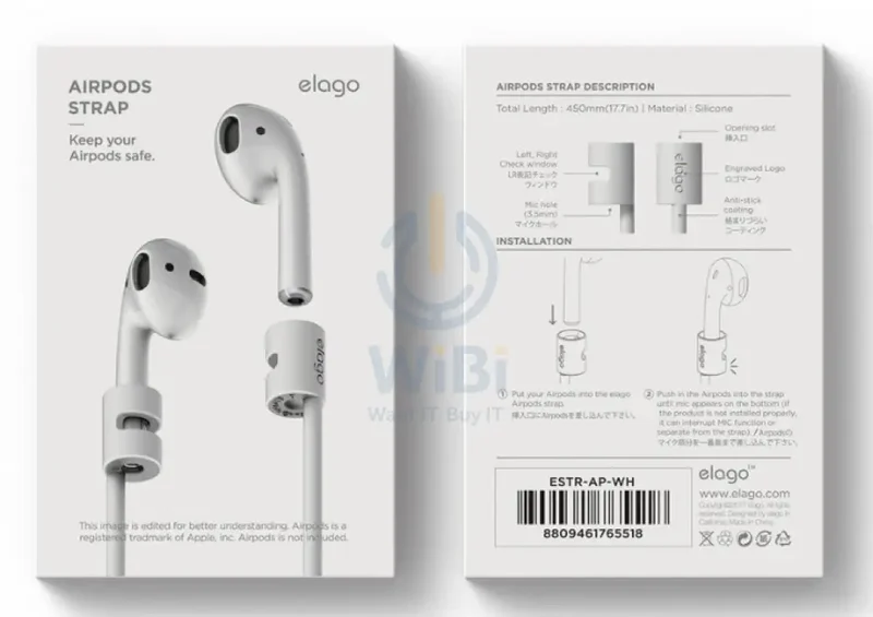 Elago AirPods Pro Strap - Apple Airpods 1 & 2 / White - (Warehouse Packed)