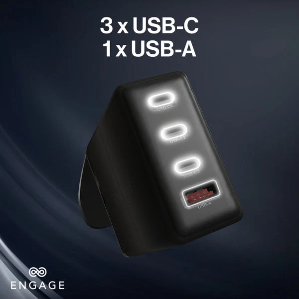Engage 100W Power Adapter With Interchangeable Uk/Eu Plug & 4 Ports