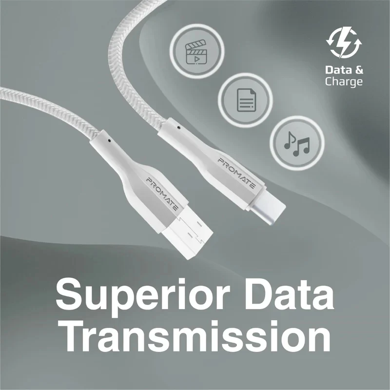 كابل بروميت إكس كورد-AC فائق المرونة لنقل البيانات والشحن، بطول 1 متر، بسرعة 480 ميجابت في الثانية، يو إس بي-A، يو إس بي-C، باللون الأبيض