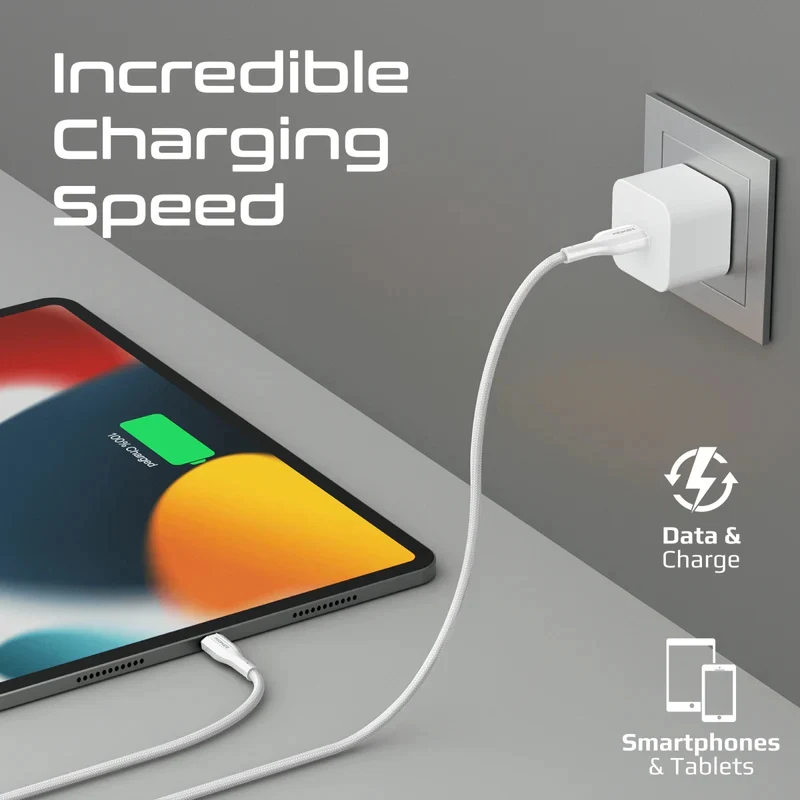 كابل بيانات وشحن بروميت XCord-Ai200 عالي مقاومة الشد - طول 2 متر / سرعة 480 ميجابت/ثانية / USB-A / Lightning / أبيض