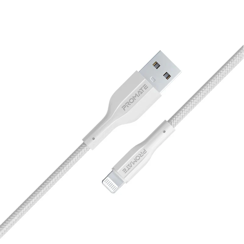 كابل بيانات وشحن بروميت إكس كورد-Ai عالي مقاومة الشد - 1 متر / 480 ميجابت/ثانية / USB-A / لايتنينج / أبيض