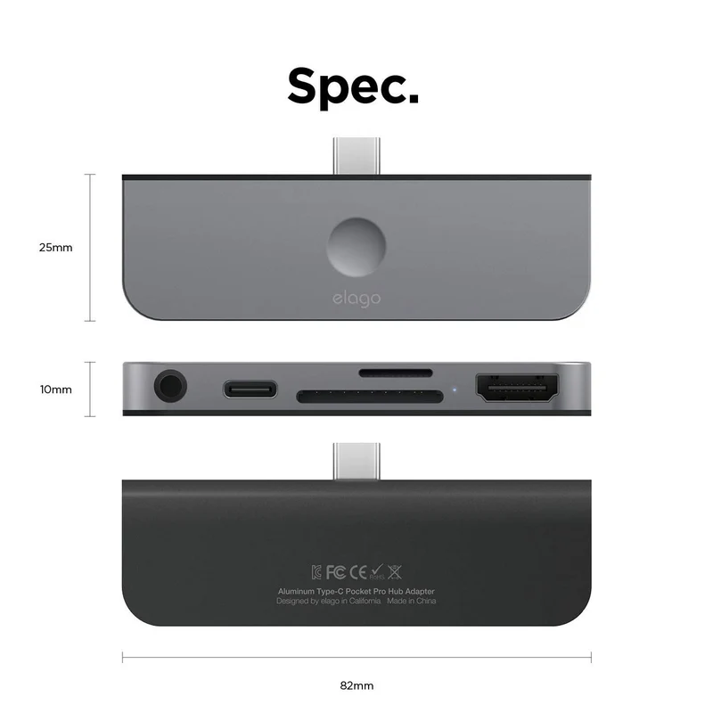 Elago Aluminum Type-C Pocket Pro Hub Adapter - Dark Gray