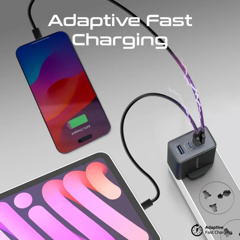 شاحن بروميت GaNPort4-67PD بتقنية باور دليفري GaNFast - 67 واط / USB-C / USB-A / أسود