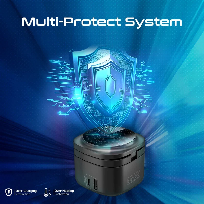محطة شحن بروميت روبيكس-65W-UK قابلة للطي ومتوافقة مع ماج سيف للشحن اللاسلكي - 65 واط / أسود