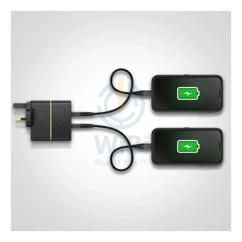 شاحن حائط أوتربوكس بقابس بريطاني وقدرة 50 واط - منفذ USB-C واحد بقدرة 30 واط + منفذ USB-C واحد بقدرة 20 واط بتقنية USB-PD - أسود