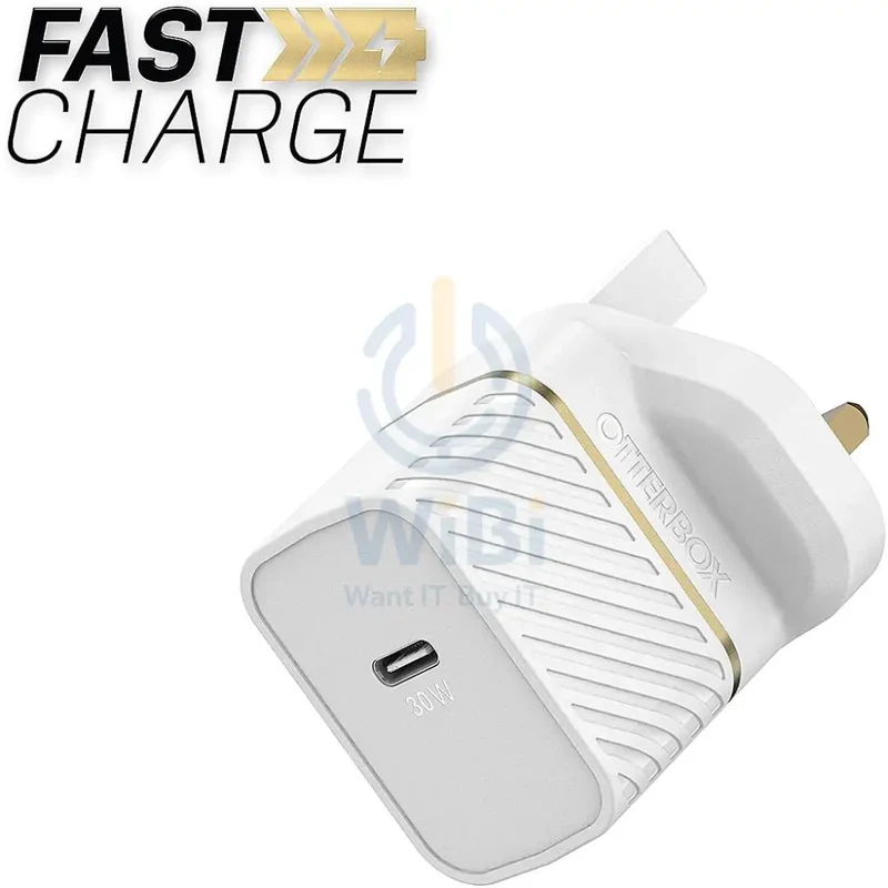 شاحن حائط أوتربوكس بريطاني 30 واط GaN - 1X يو إس بي سي 30 واط USB-PD - أبيض - (تعبئة مستودع)