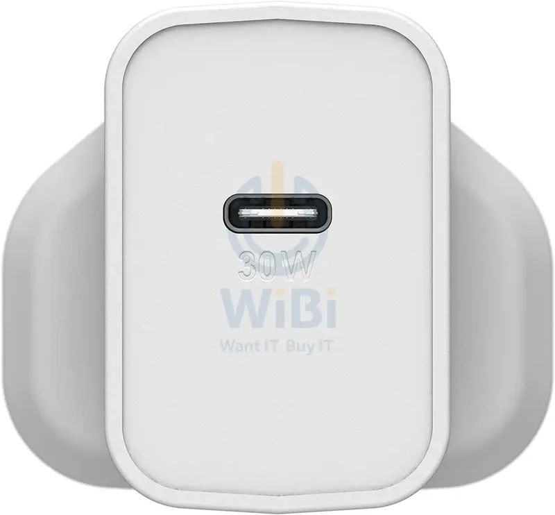 شاحن حائط أوتربوكس بريطاني 30 واط GaN - 1X يو إس بي سي 30 واط USB-PD - أبيض - (تعبئة مستودع)