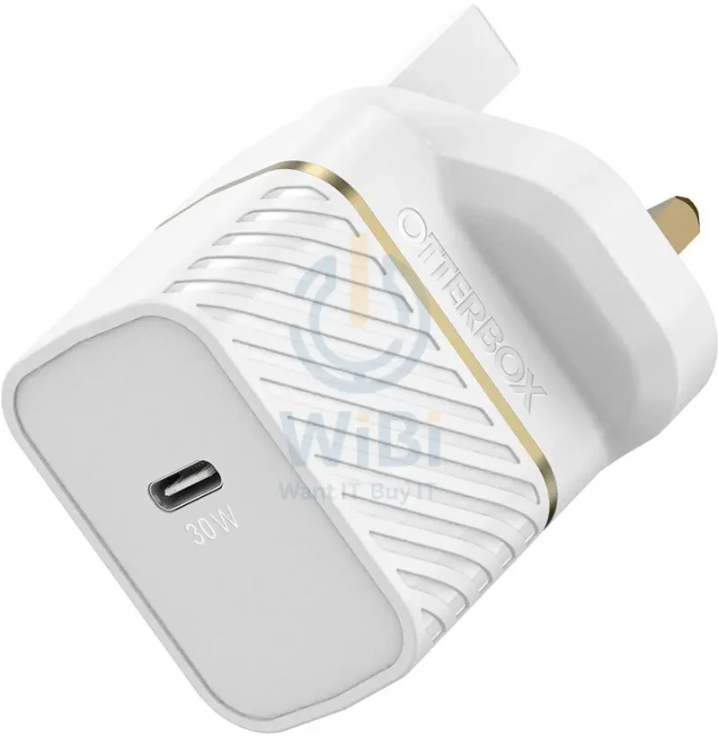 شاحن حائط أوتربوكس بريطاني 30 واط GaN - 1X يو إس بي سي 30 واط USB-PD - أبيض - (تعبئة مستودع)