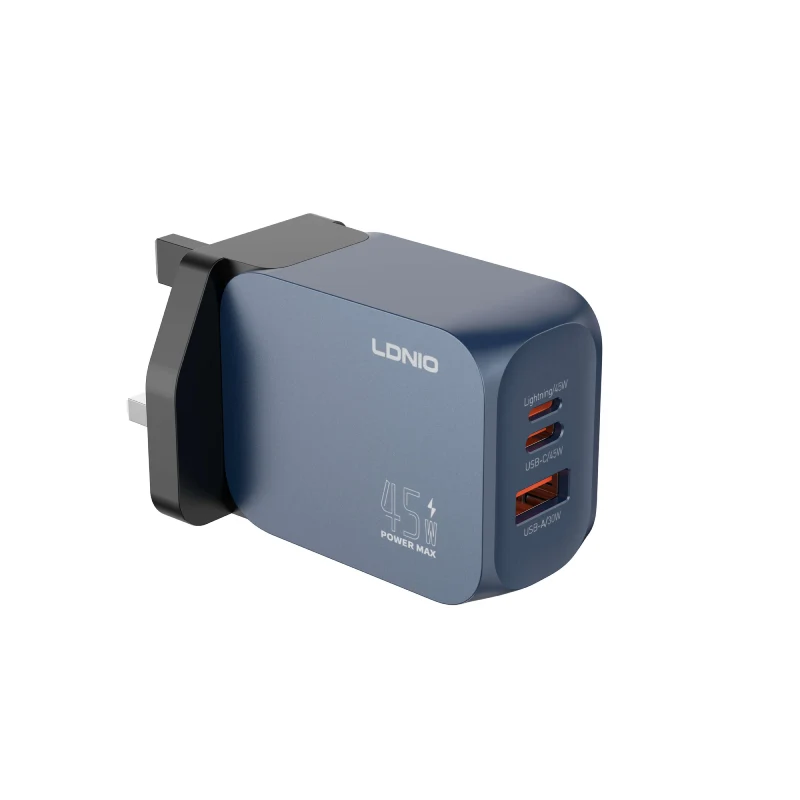شاحن فائق السرعة إل دي نيو Q6 - 45 واط / USB-A / USB-C / لايتنينج / قابس بريطاني