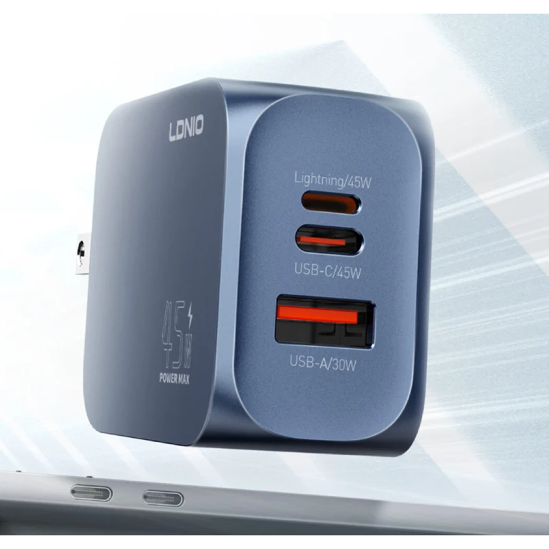 شاحن فائق السرعة إل دي نيو Q6 - 45 واط / USB-A / USB-C / لايتنينج / قابس بريطاني
