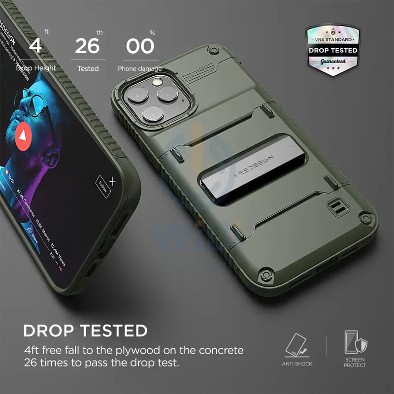 VRS Design iPhone 12 / iPhone 12 Pro Quickstand Case - Green/Metal Black
