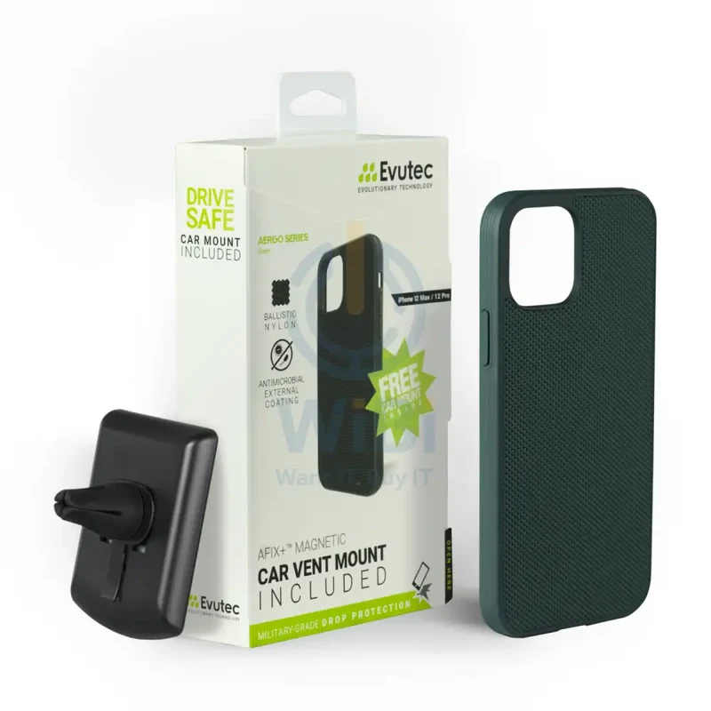 Evutec iPhone 12 / iPhone 12 Pro Ballistic Nylon Case with AFIX+ Mount - Green