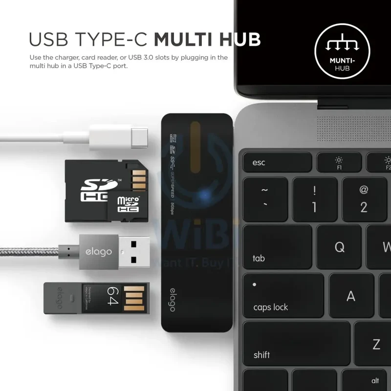 Elago Aluminum Charging Multi Hub USB-C - Black