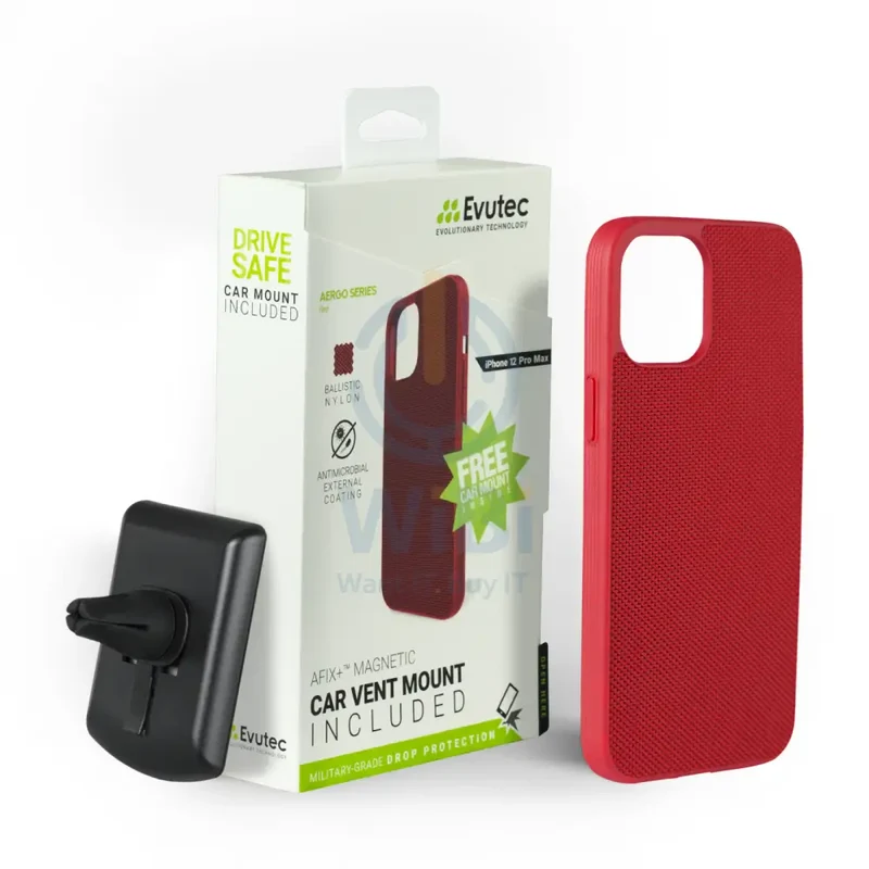 Evutec iPhone 12 Pro Max Ballistic Nylon Case with AFIX+ Mount - Red