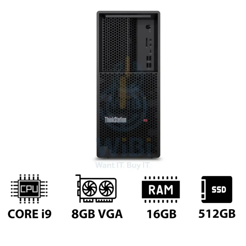 Lenovo ThinkStation P3 Tower - i9-14900K 3.2GHz / 24-Cores / 16GB / 512GB (NVMe M.2 SSD) / NVIDIA GeForce RTX 5060 8GB VGA / DOS (Without OS) / 3YW - Workstation