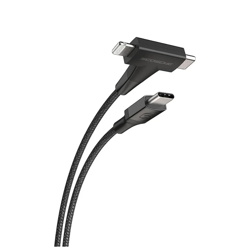 كابل سكوش سترايك لاين HH ‏2 في 1 من USB-C إلى USB-C أو لايتنينج - أسود