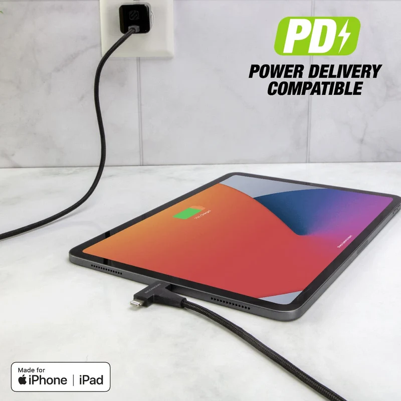 كابل سكوش سترايك لاين HH ‏2 في 1 من USB-C إلى USB-C أو لايتنينج - أسود