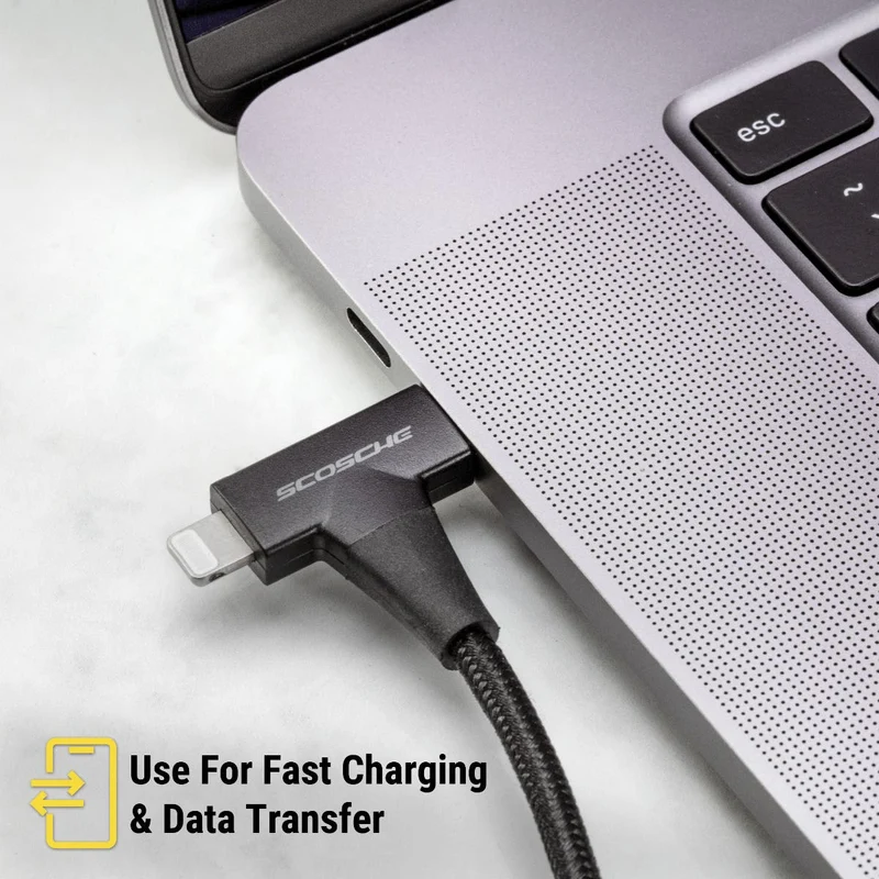 كابل سكوش سترايك لاين HH ‏2 في 1 من USB-C إلى USB-C أو لايتنينج - أسود