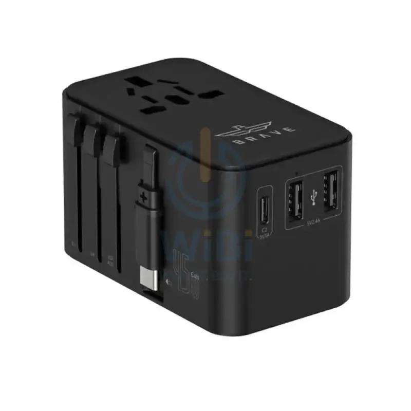 BRAVE Universal Travel Adapter with Retractable Cable - 45W / USB-C / USB-A / Black