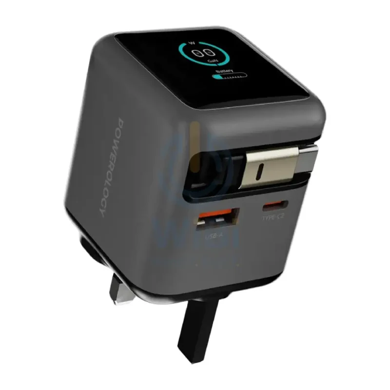 Powerology Halo Dual-Port GaN Charger - 70W / USB-A / USB-C / Grey