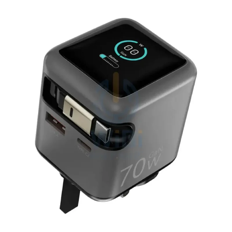 Powerology Halo Dual-Port GaN Charger - 70W / USB-A / USB-C / Grey