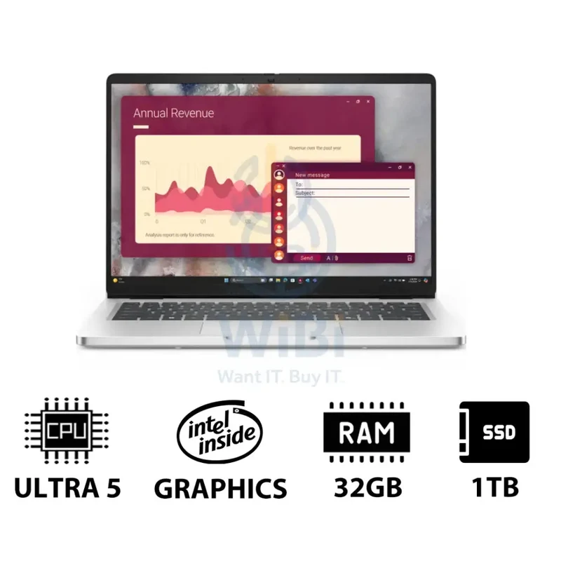 Dell Pro 14 PC14250 - 14" FHD+ Non-Touch / Ultra 5 235U vPro / 32GB / 1TB (NVMe M.2 SSD) / DOS (Without OS) / 1YW - Laptop